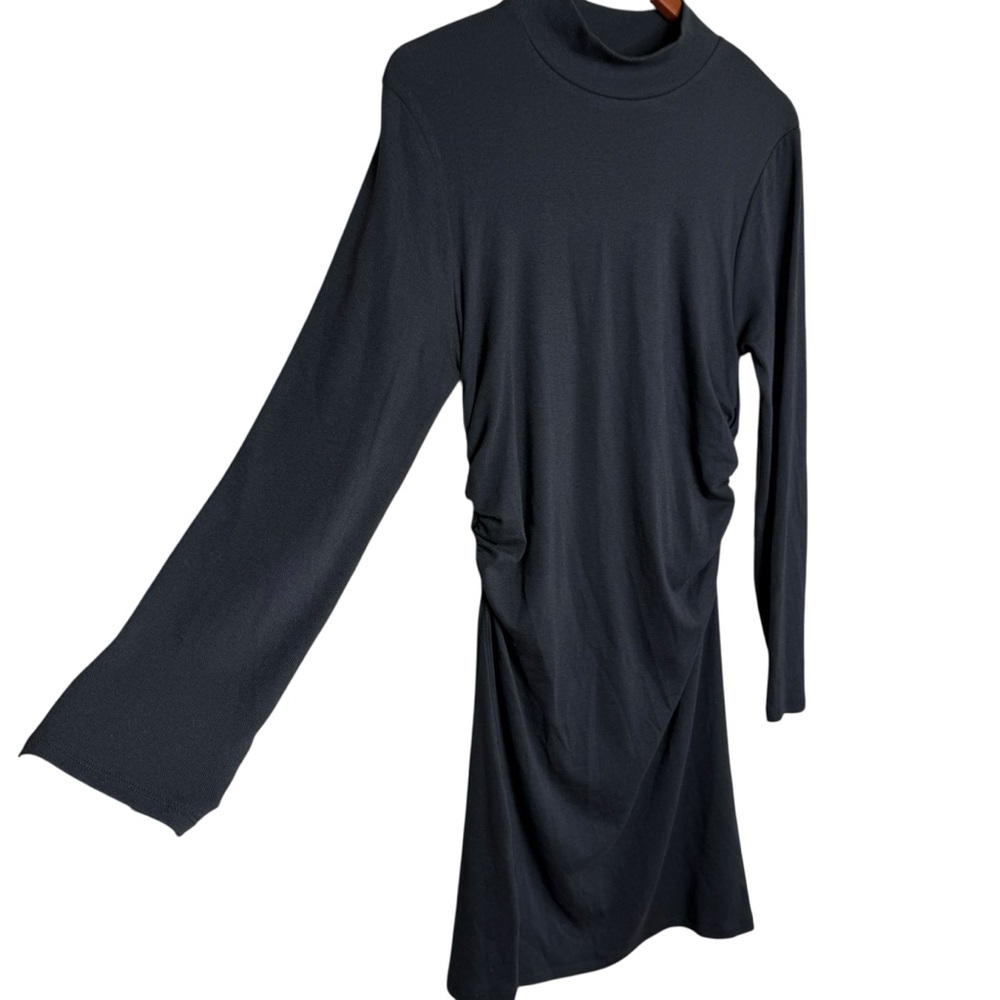 Gap Solid Black Ribbed Mock Neck Long Sleeve Dress - image 2